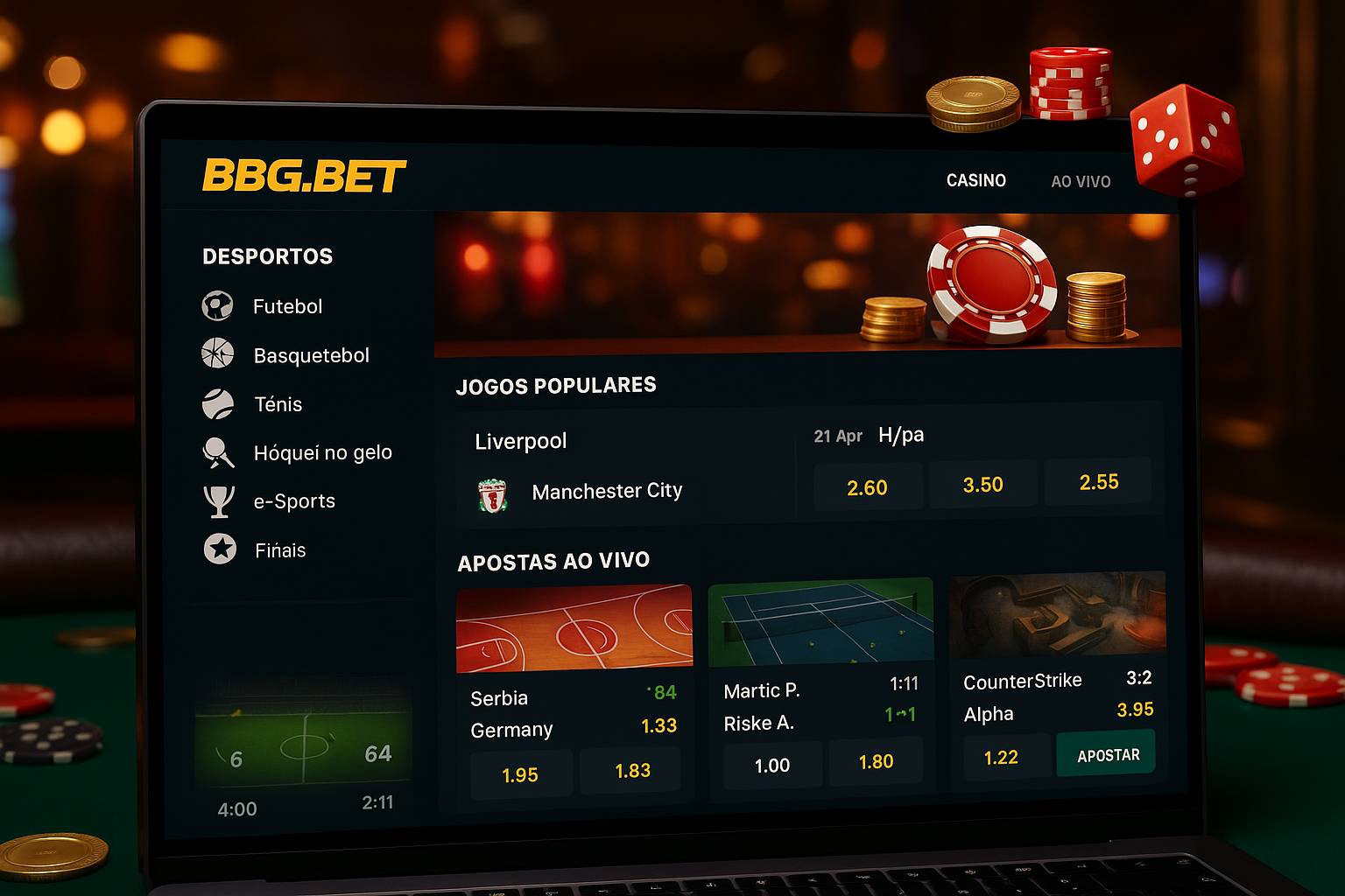 Apostas esportivas no cassino online BBG.BET